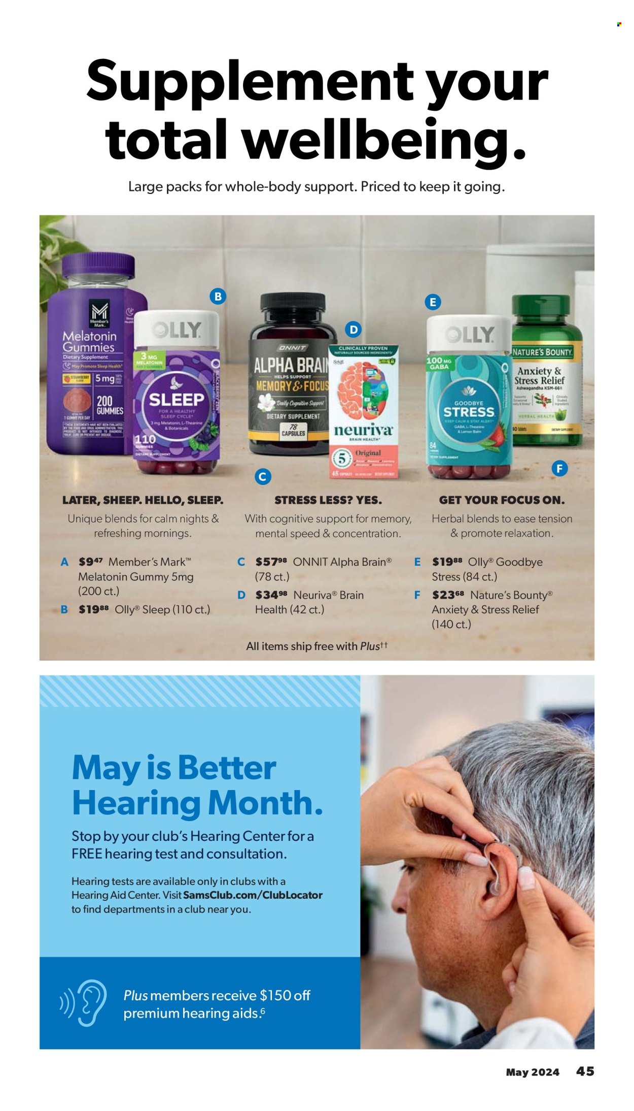 thumbnail - Sam's Club Flyer - 05/01/2024 - 06/02/2024 - Sales products - Nature's Bounty, hearing aid. Page 45.