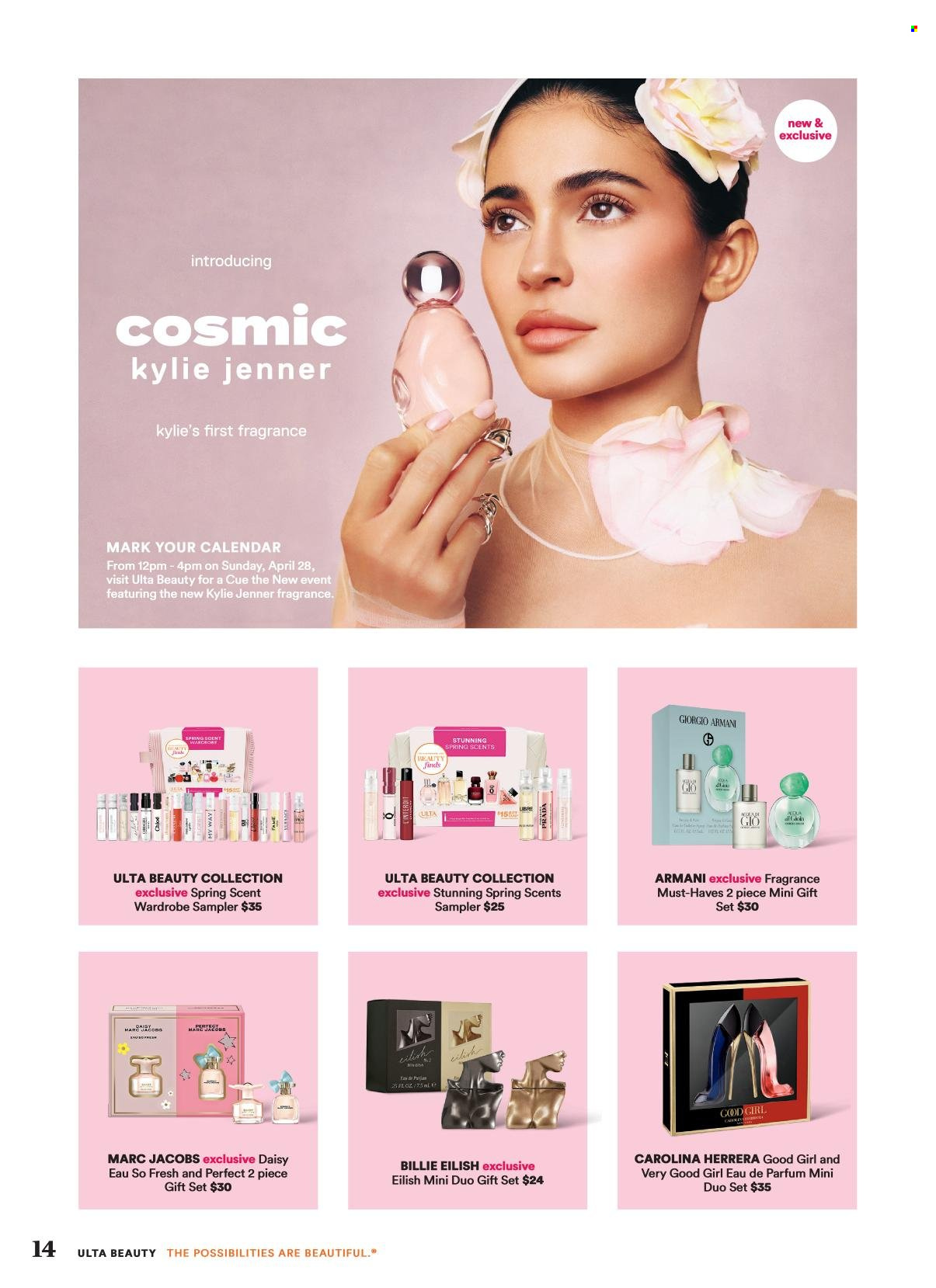thumbnail - Ulta Beauty Flyer - 04/21/2024 - 05/12/2024 - Sales products - Carolina Herrera, eau de parfum, fragrance, gift set, Giorgio Armani, Marc Jacobs. Page 14.