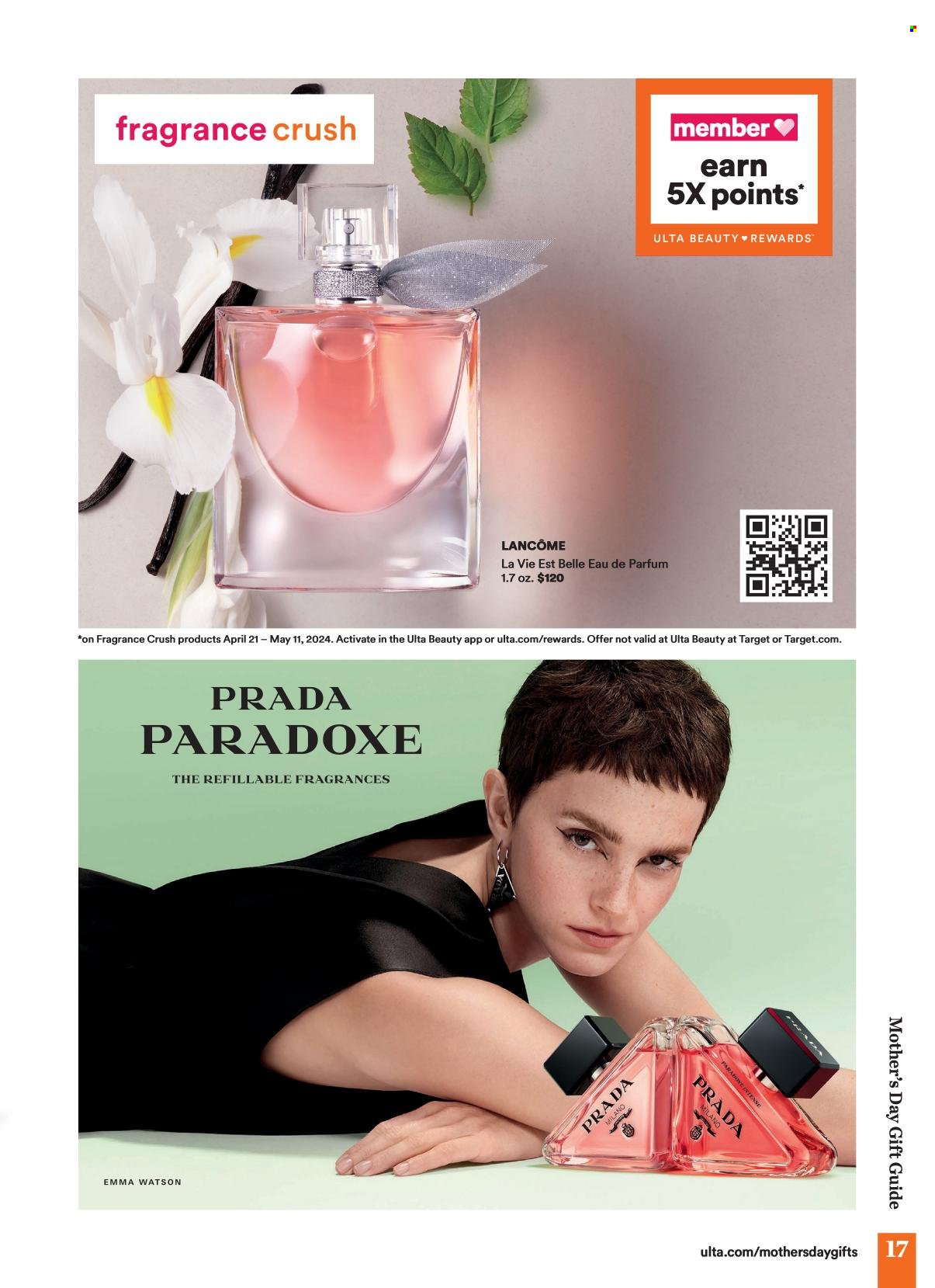 thumbnail - Ulta Beauty Flyer - 04/21/2024 - 05/12/2024 - Sales products - Lancôme, eau de parfum, fragrance, gift set, Prada. Page 17.
