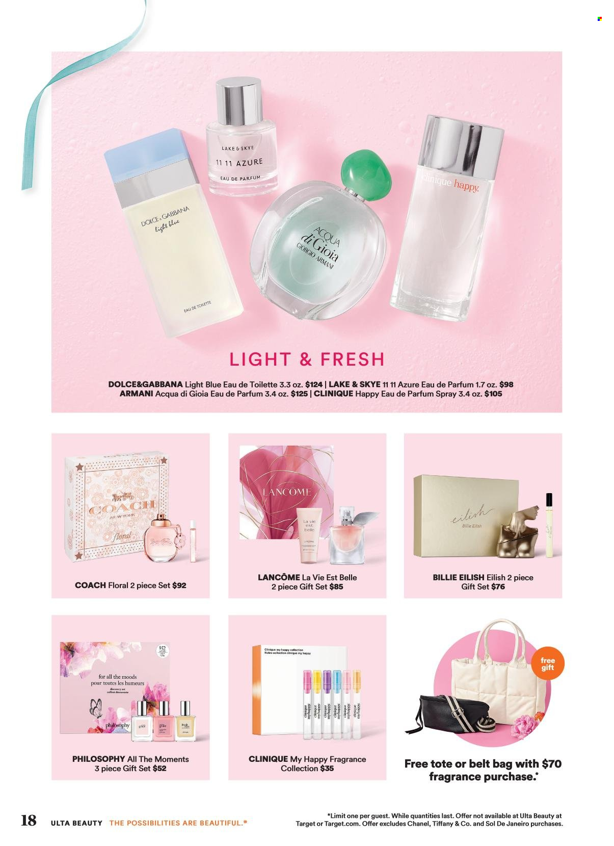 thumbnail - Ulta Beauty Flyer - 04/21/2024 - 05/12/2024 - Sales products - Clinique, Lancôme, Chanel, Dolce & Gabbana, eau de parfum, eau de toilette, fragrance, gift set, Giorgio Armani. Page 18.