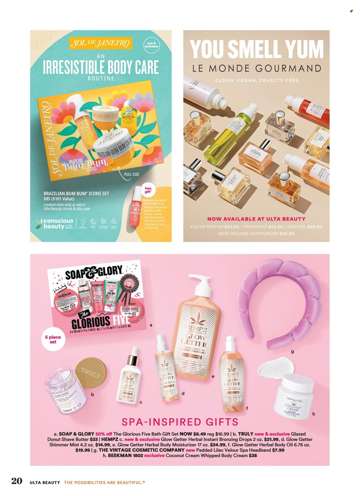 thumbnail - Ulta Beauty Flyer - 04/21/2024 - 05/12/2024 - Sales products - moisturizer, mousse, body oil, body cream, body care, eau de parfum, gift set. Page 20.
