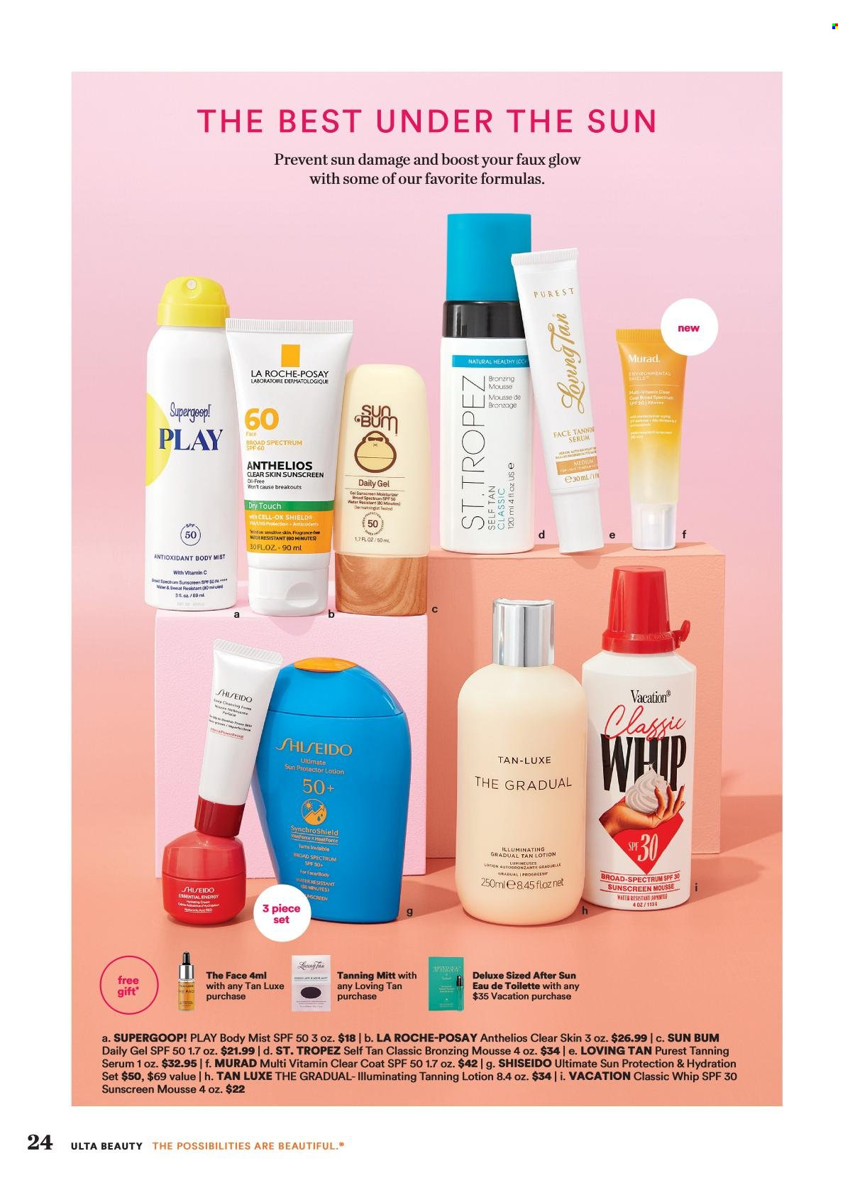 thumbnail - Ulta Beauty Flyer - 04/21/2024 - 05/12/2024 - Sales products - La Roche-Posay, serum, Shiseido, mousse, body mist, self tanning product, sunscreen lotion, eau de toilette, fragrance. Page 24.