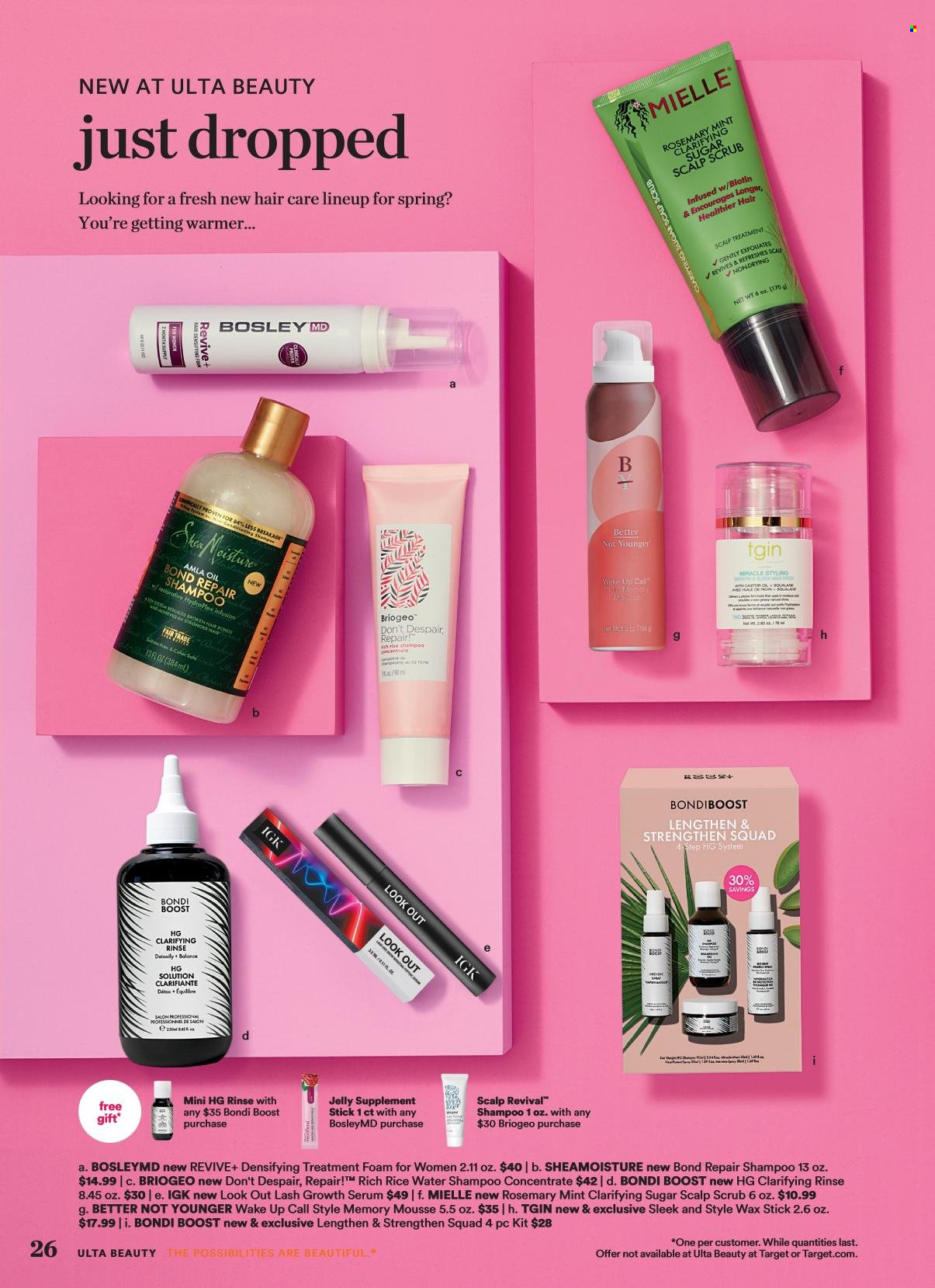 thumbnail - Ulta Beauty Flyer - 04/21/2024 - 05/12/2024 - Sales products - shampoo, hair products, serum, BondiBoost, Mielle, mousse, Biotin. Page 26.