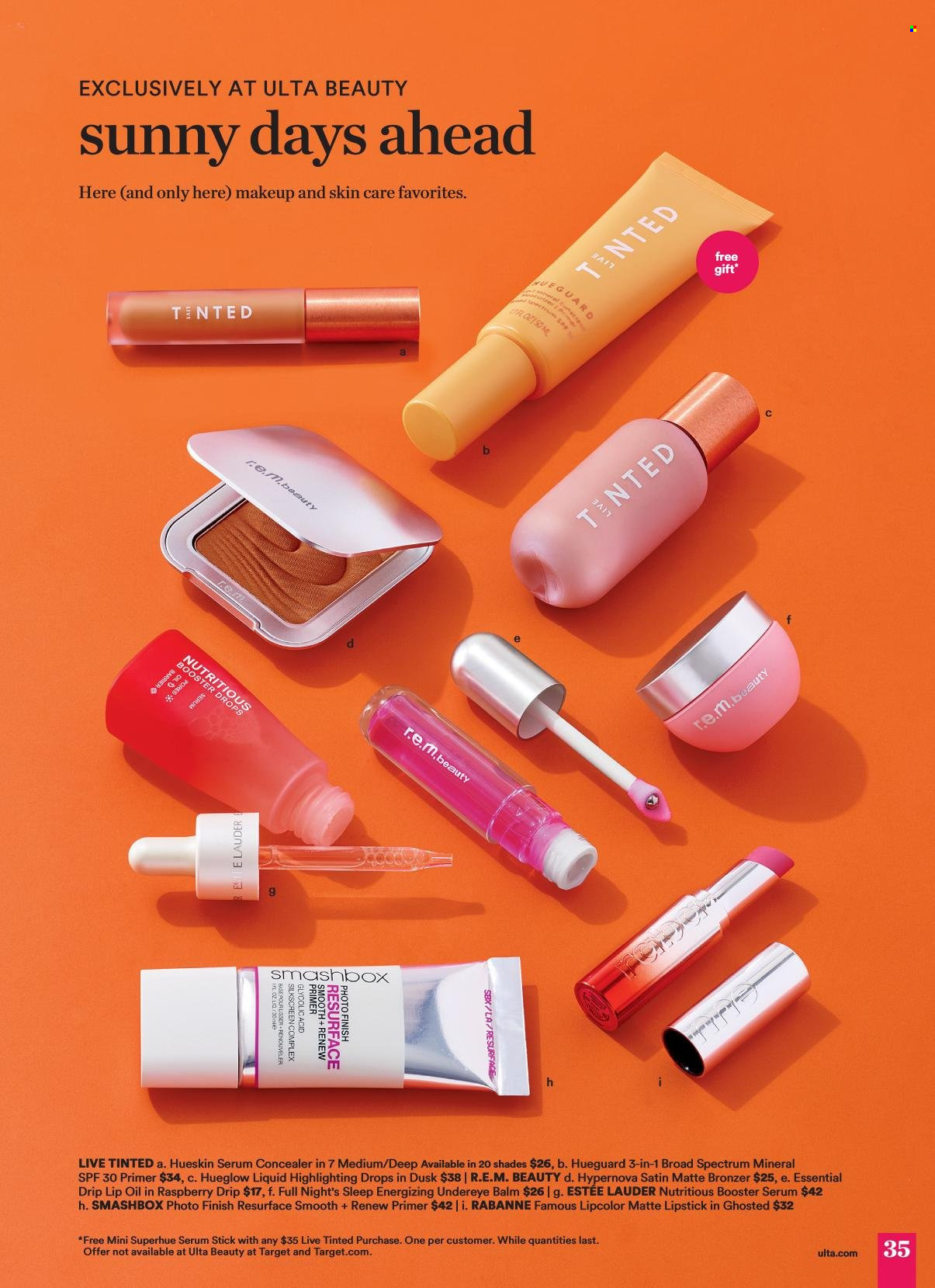 thumbnail - Ulta Beauty Flyer - 04/21/2024 - 05/12/2024 - Sales products - Estée Lauder, lip balm, serum, skin care product, corrector, lipstick, makeup, shades, bronzing powder. Page 35.