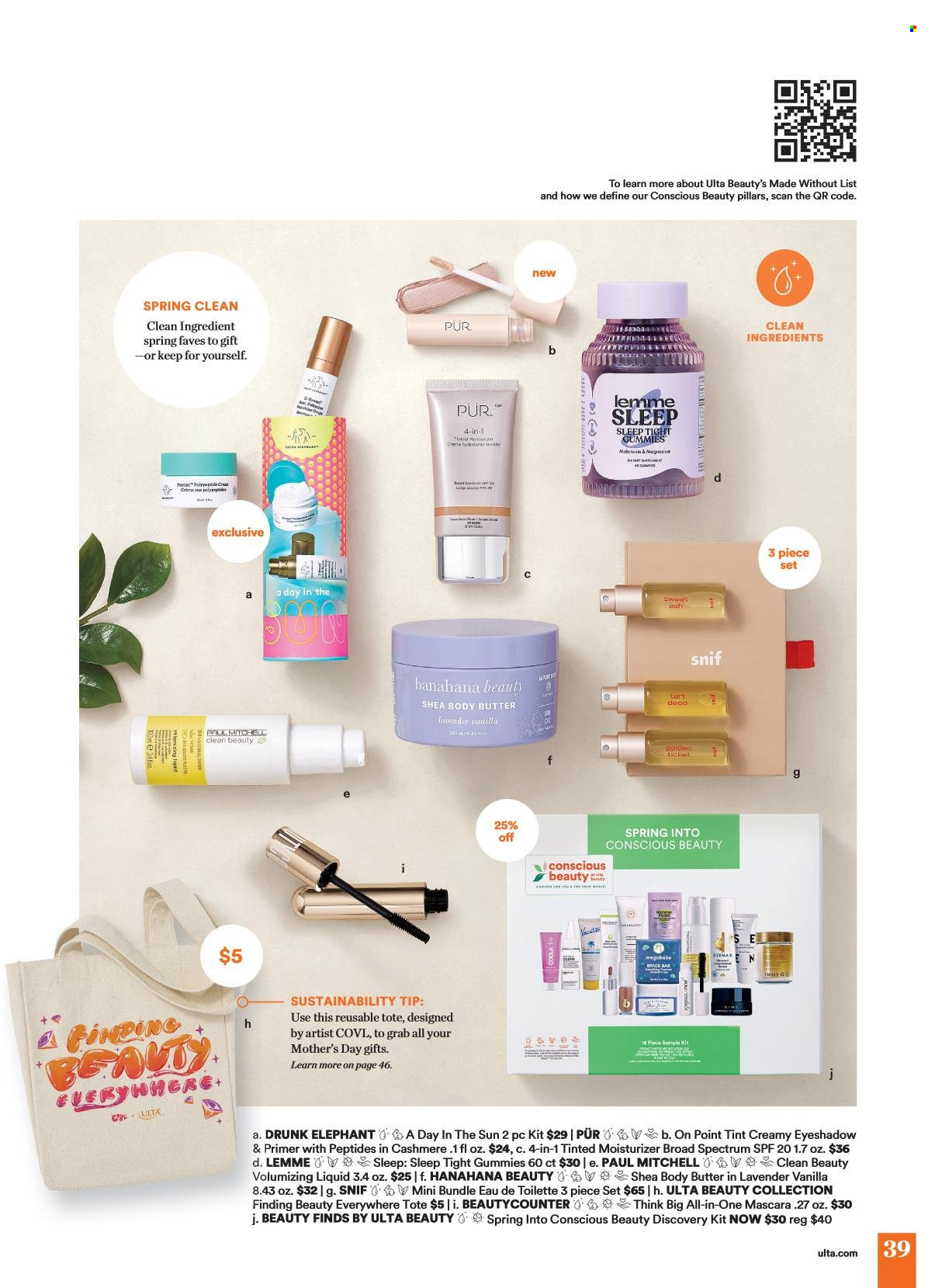 thumbnail - Ulta Beauty Flyer - 04/21/2024 - 05/12/2024 - Sales products - moisturizer, body butter, eau de toilette, magnesium, eyeshadow, mascara. Page 39.
