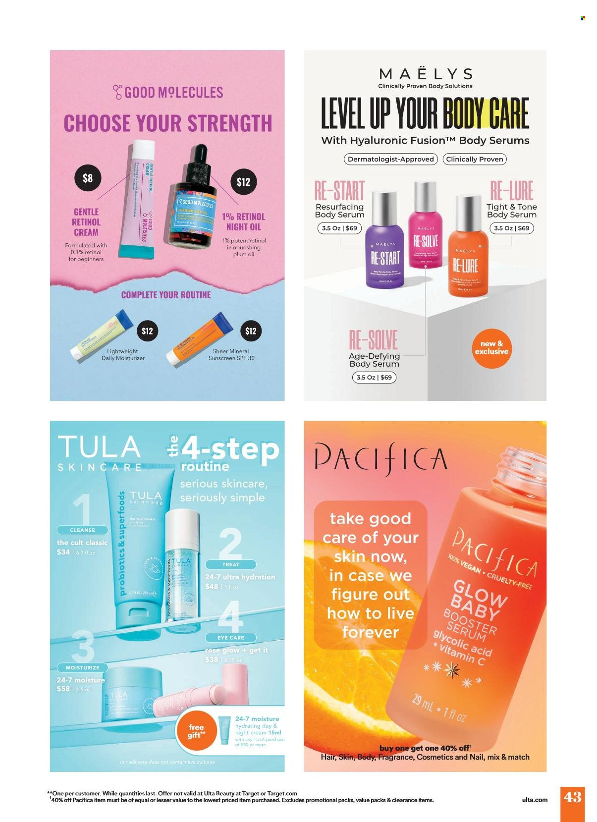 thumbnail - Ulta Beauty Flyer - 04/21/2024 - 05/12/2024 - Sales products - moisturizer, serum, night cream, sunscreen lotion, body care, fragrance, probiotics. Page 43.