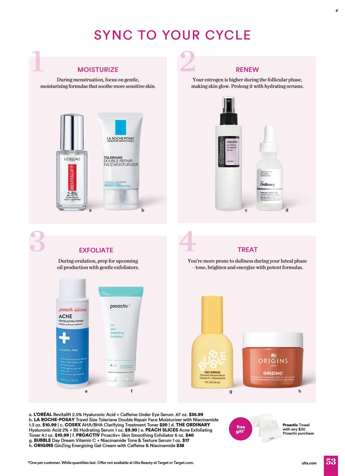 thumbnail - Ulta Beauty Flyer - 04/21/2024 - 05/12/2024 - Sales products - gel cream, L’Oréal, La Roche-Posay, moisturizer, serum, toner, The Ordinary, Niacinamide, acne care. Page 53.