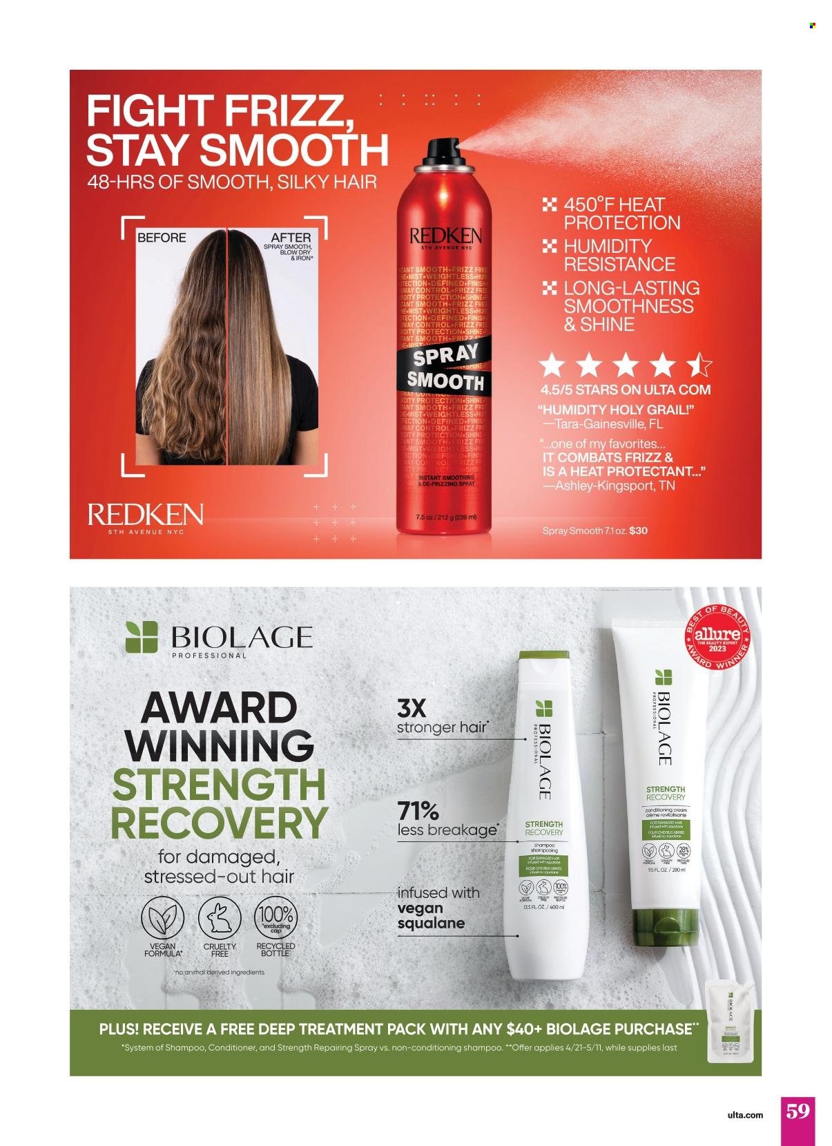 thumbnail - Ulta Beauty Flyer - 04/21/2024 - 05/12/2024 - Sales products - shampoo, conditioner, heat protection. Page 59.