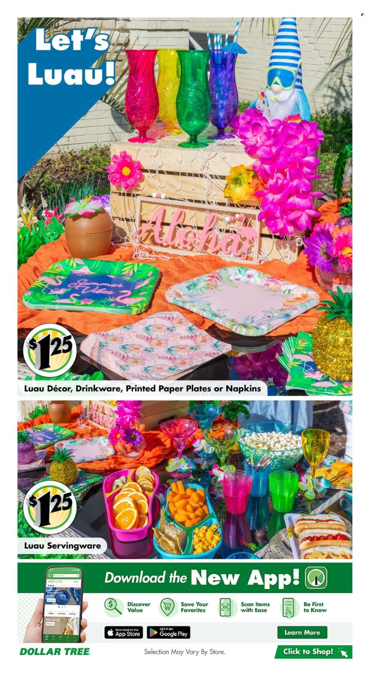 thumbnail - Dollar Tree Flyer - 04/21/2024 - 05/12/2024 - Sales products - napkins, drinkware, plate, serving tray, paper plate. Page 5.