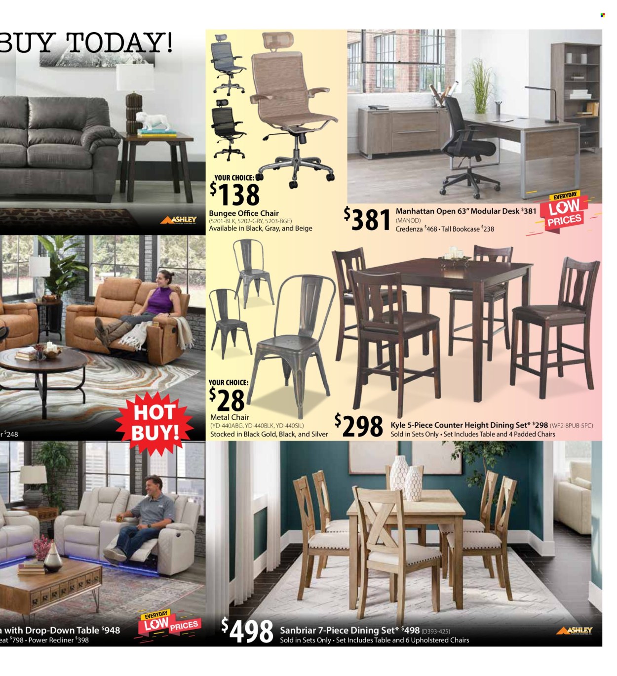 thumbnail - American Furniture Warehouse Flyer - 04/21/2024 - 05/05/2024 - Sales products - dining set, chair, recliner chair, bookcase, desk, office chair. Page 3.
