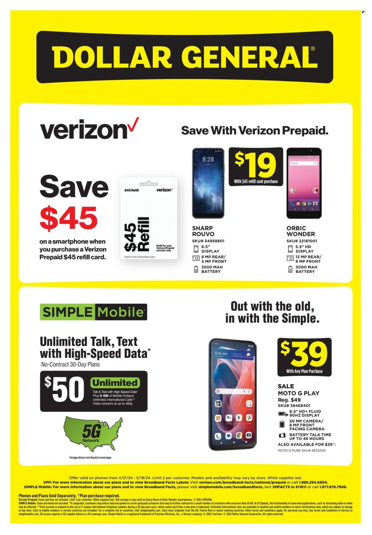 thumbnail - Dollar General Flyer - 04/21/2024 - 05/18/2024 - Sales products - Dial, label, Sharp, smartphone, camera. Page 2.