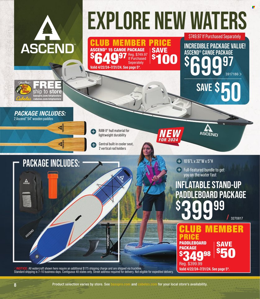 thumbnail - Cabela's Flyer - Sales products - canoe, Bass Pro, paddleboard. Page 8.