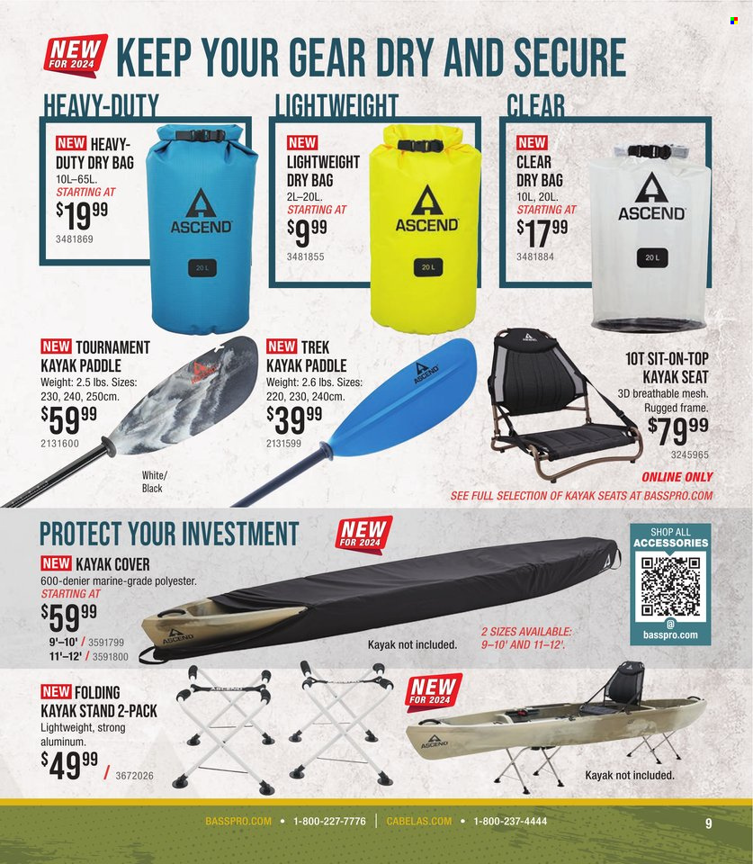 thumbnail - Cabela's Flyer - Sales products - dry bag, kayak paddle. Page 9.