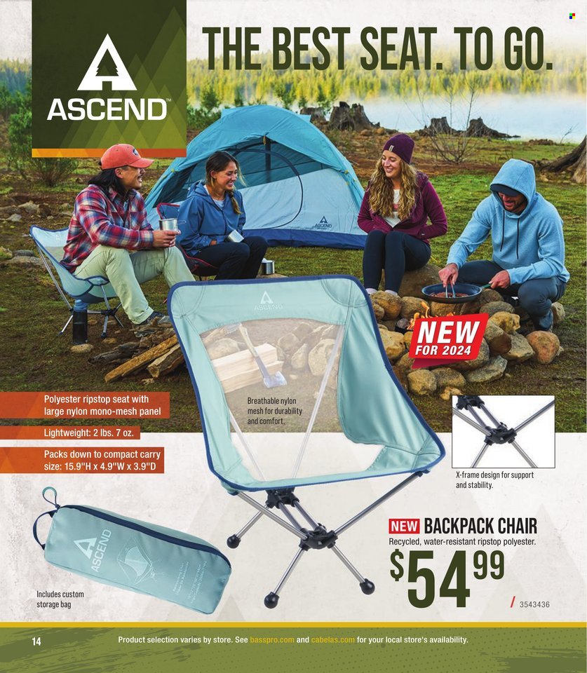 thumbnail - Cabela's Flyer - Sales products - chair, storage bag. Page 14.