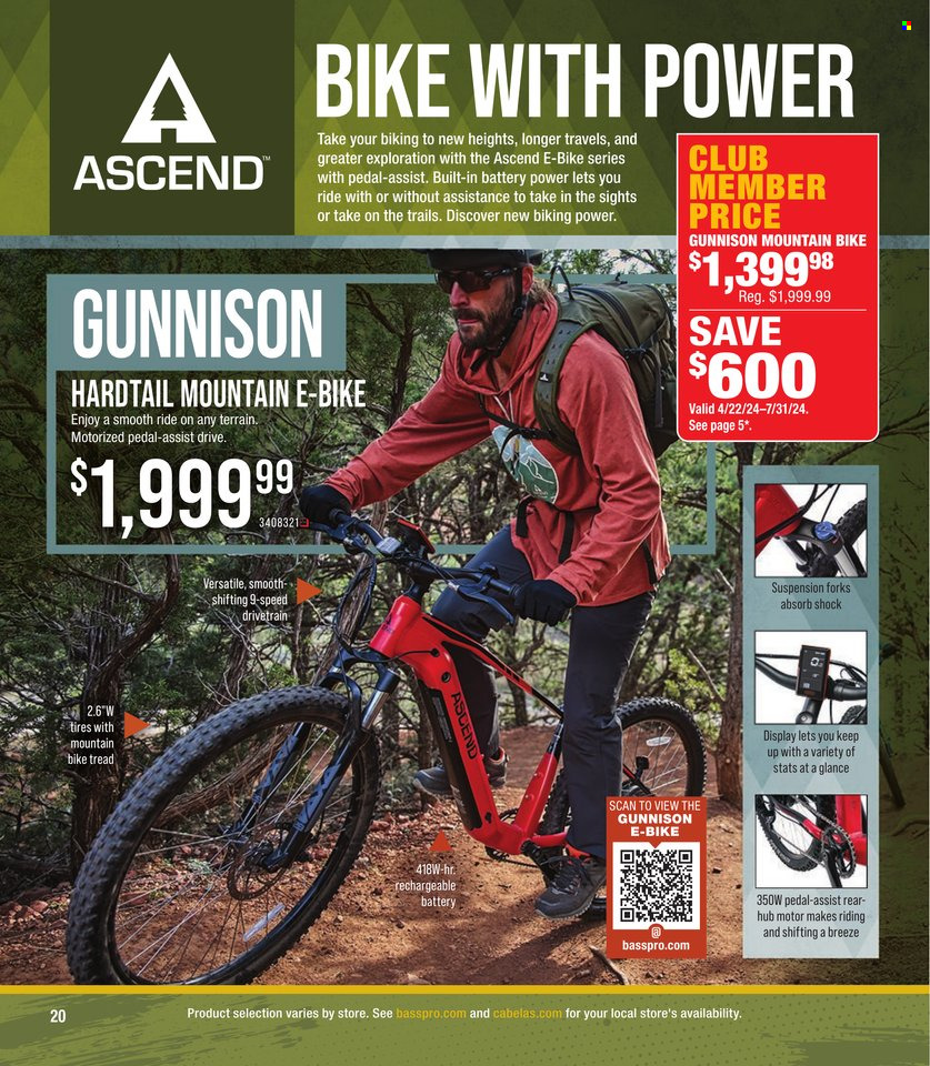 thumbnail - Cabela's Flyer - Sales products - rechargeable battery, mountain bike, bicycle. Page 20.