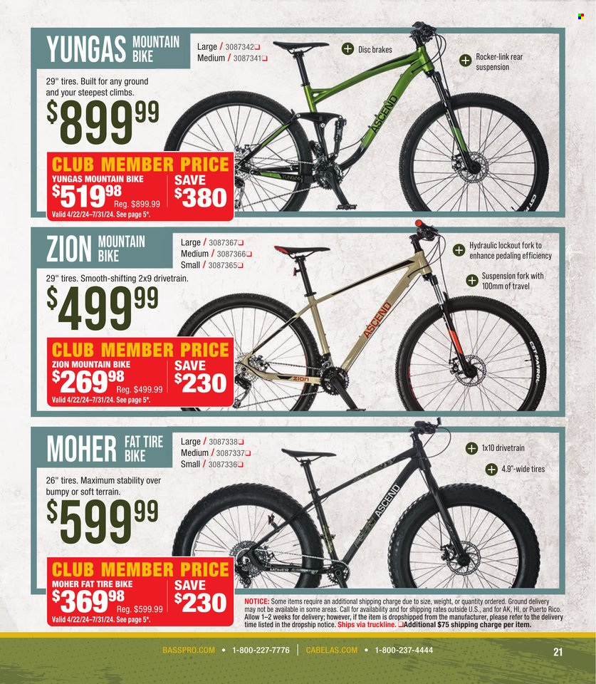 thumbnail - Cabela's Flyer - Sales products - mountain bike, bicycle. Page 21.