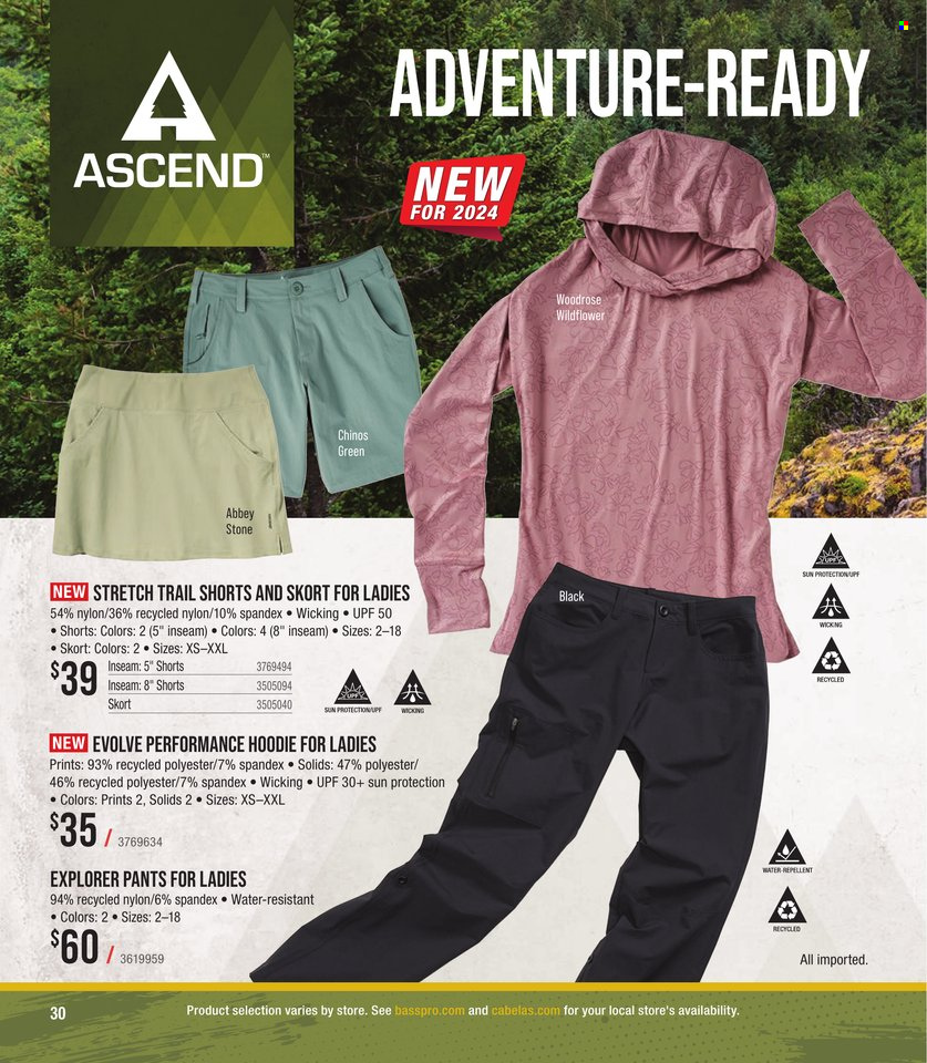 thumbnail - Cabela's Flyer - Sales products - hoodie, shorts, trousers, pants, skort. Page 30.