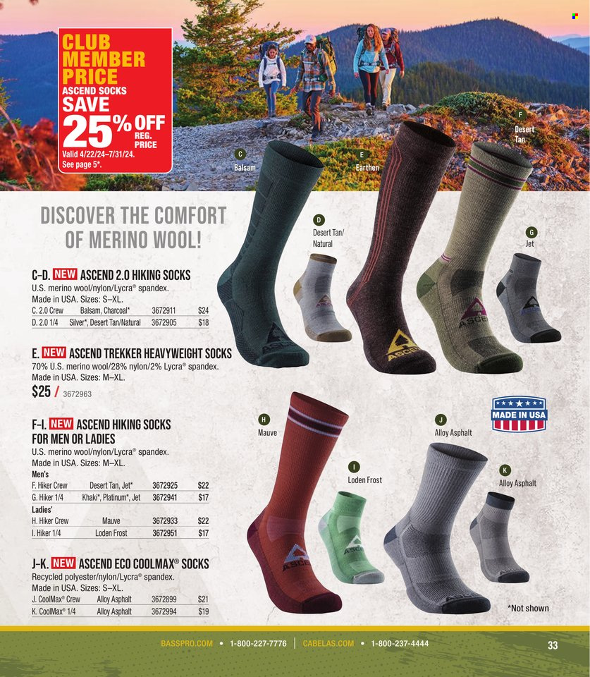 thumbnail - Cabela's Flyer - Sales products - socks. Page 33.