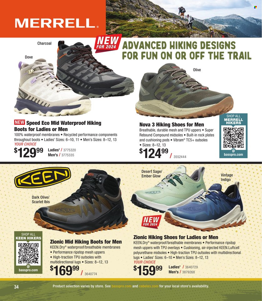 thumbnail - Cabela's Flyer - Sales products - boots, shoes, hiking shoes. Page 34.