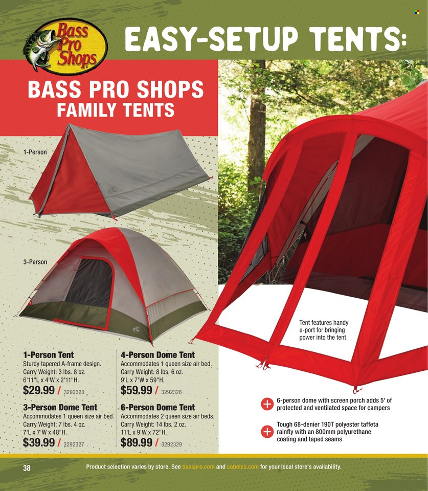 thumbnail - Cabela's Flyer - Sales products - bed, airbed, Bass Pro, tent. Page 38.