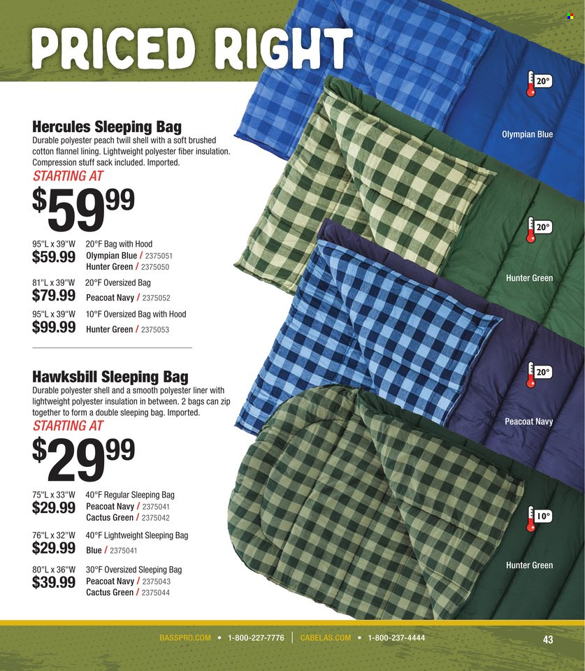 thumbnail - Cabela's Flyer - Sales products - sleeping bag, Shell. Page 43.