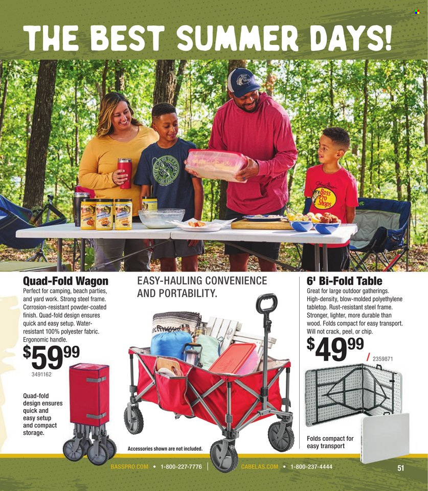 thumbnail - Cabela's Flyer - Sales products - table, Bass Pro, wagon. Page 51.