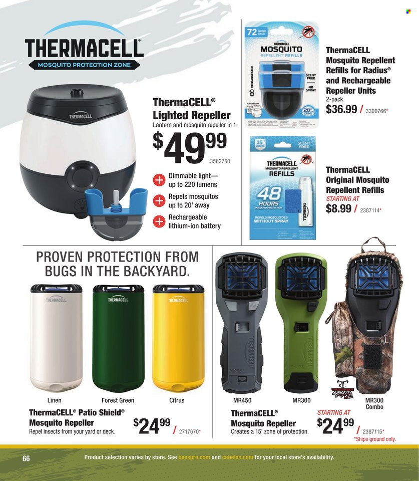 thumbnail - Cabela's Flyer - Sales products - battery, linens, lantern. Page 66.