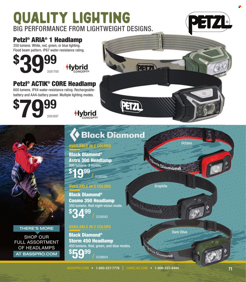 thumbnail - Cabela's Flyer - Sales products - battery, headlamp, lighting. Page 71.