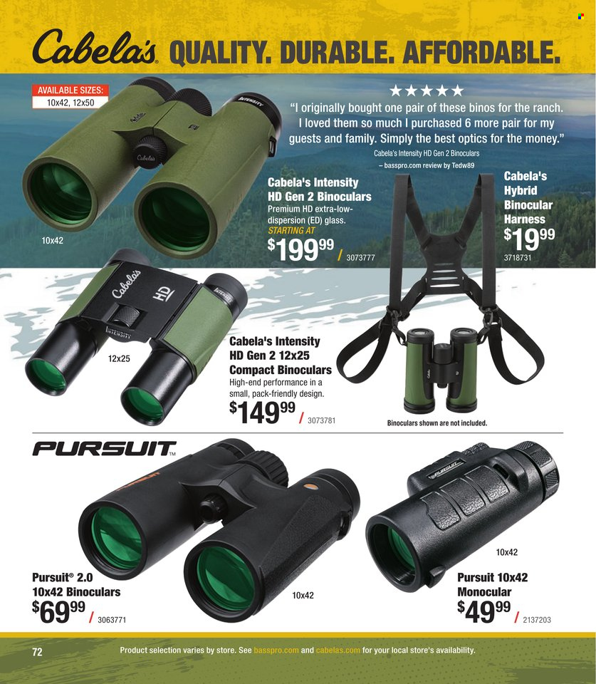 thumbnail - Cabela's Flyer - Sales products - binoculars. Page 72.