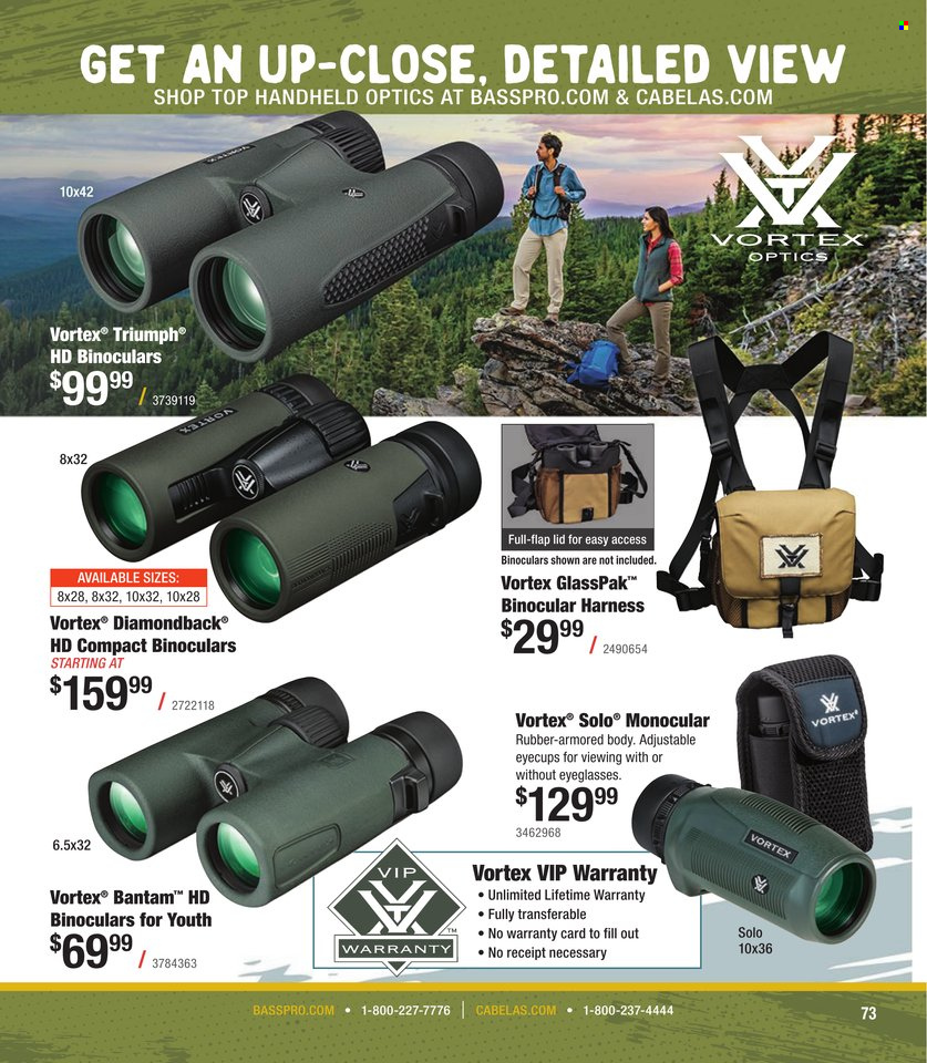 thumbnail - Cabela's Flyer - Sales products - eye glasses, binoculars. Page 73.