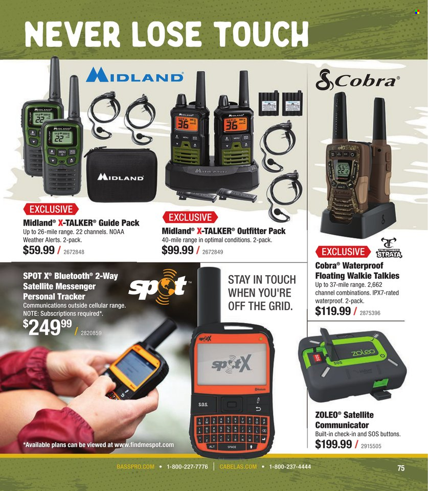 thumbnail - Cabela's Flyer - Sales products - x-talker, walkie talkie. Page 75.