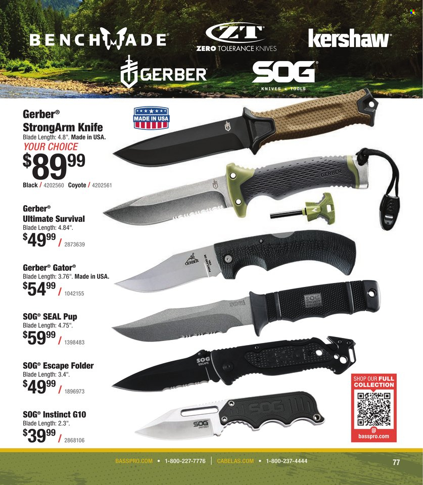 thumbnail - Cabela's Flyer - Sales products - Gerber, SOG, Kershaw. Page 77.
