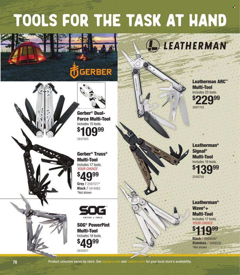 thumbnail - Cabela's Flyer - Sales products - Gerber, SOG, multi-tool. Page 78.