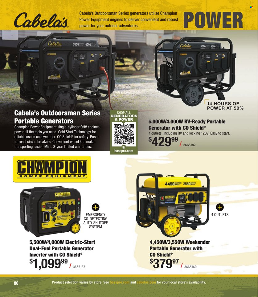 thumbnail - Cabela's Flyer - Sales products - generator. Page 80.