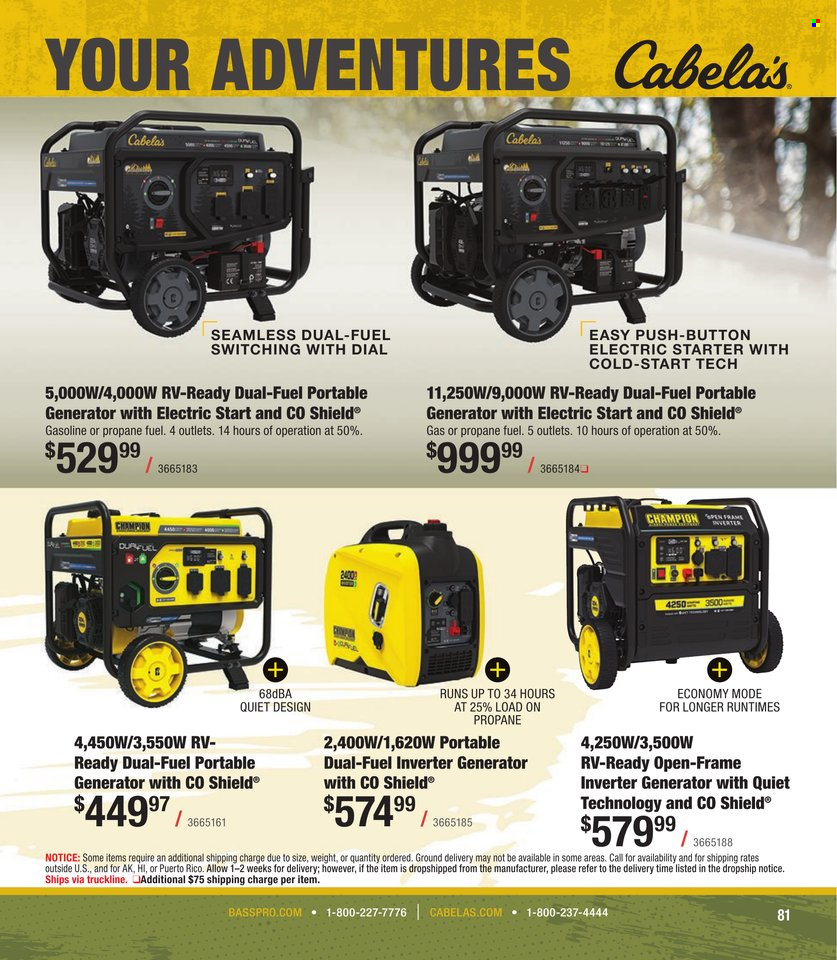 thumbnail - Cabela's Flyer - Sales products - inverter generator, generator. Page 81.