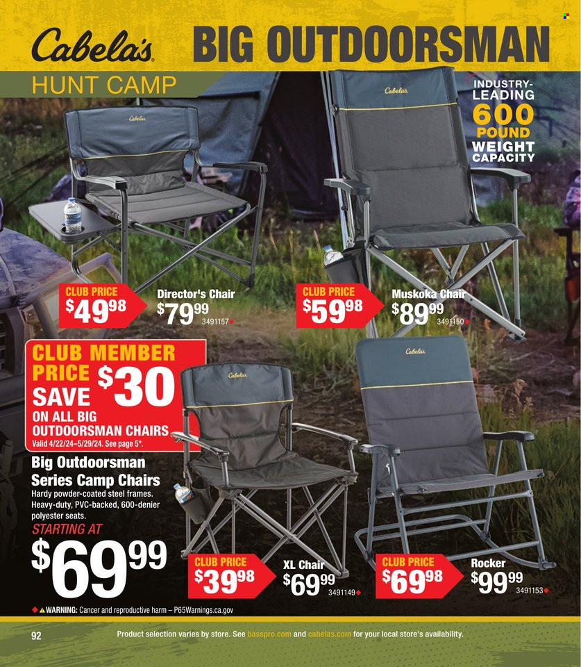 thumbnail - Cabela's Flyer - Sales products - chair, camping chair. Page 92.