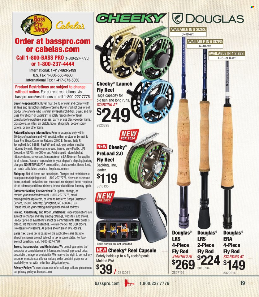 thumbnail - Cabela's Flyer - Sales products - Bass Pro, reel, leader, crossbow. Page 19.
