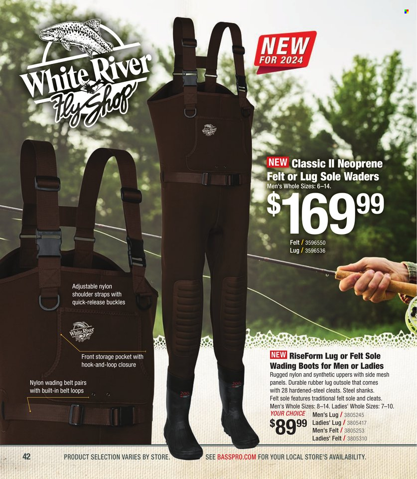 thumbnail - Cabela's Flyer - Sales products - boots, cleats, wading boots, neoprene. Page 42.