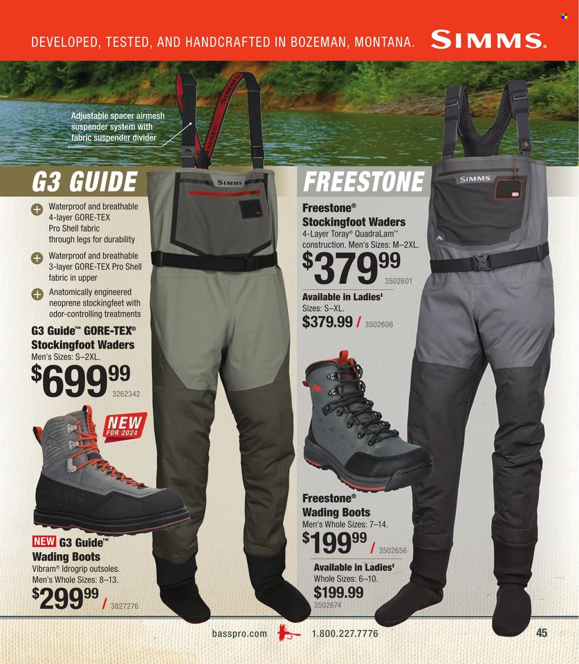 thumbnail - Cabela's Flyer - Sales products - boots, wading boots, neoprene, Shell. Page 45.