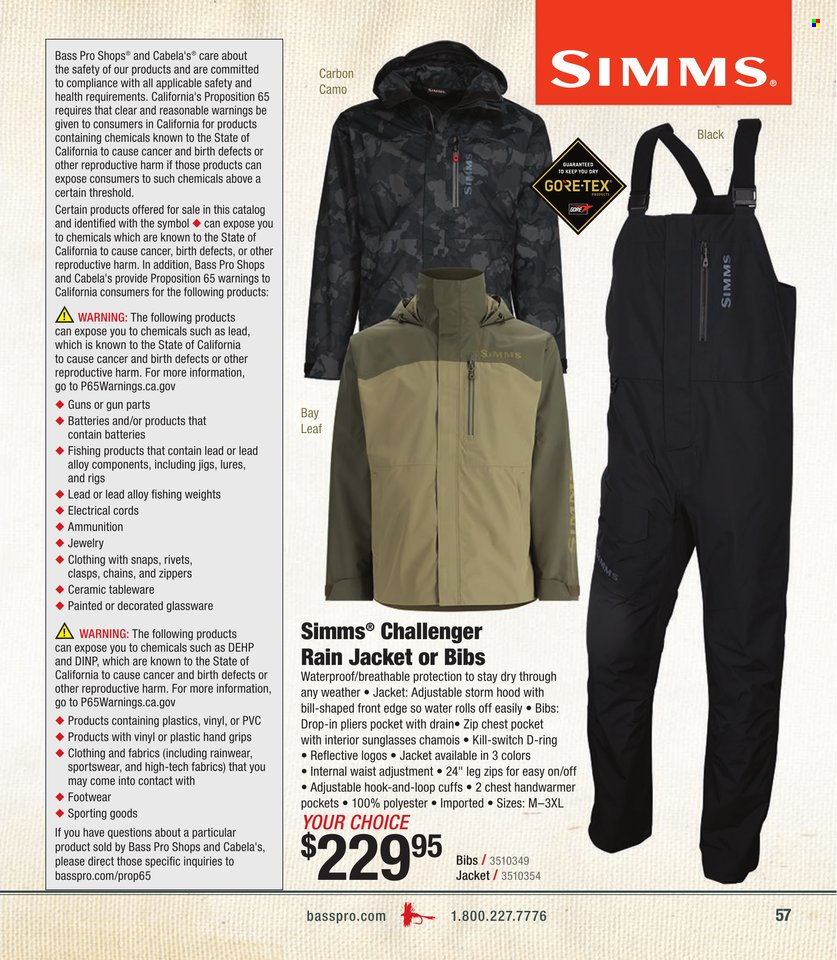 thumbnail - Cabela's Flyer - Sales products - jacket, sunglasses, Bass Pro. Page 57.