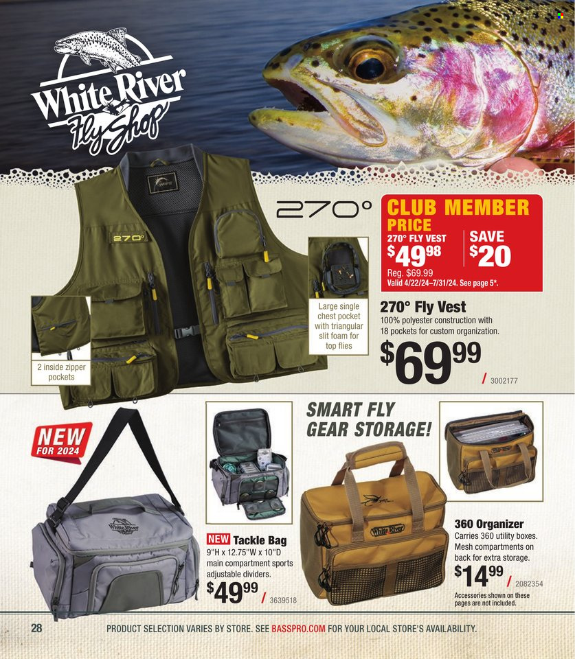 thumbnail - Bass Pro Shops Flyer - Sales products - vest, tackle bag. Page 28.