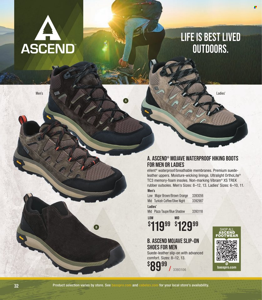 thumbnail - Bass Pro Shops Flyer - Sales products - boots, shoes, slip-on shoes. Page 32.