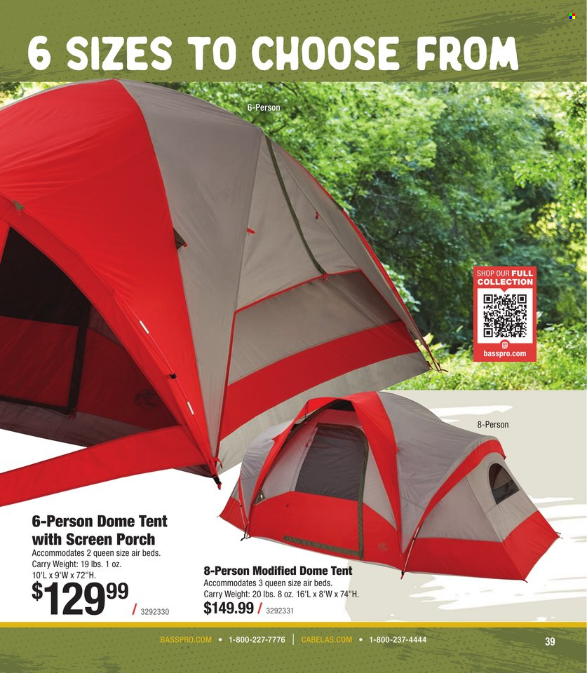 thumbnail - Bass Pro Shops Flyer - Sales products - bed, tent. Page 39.