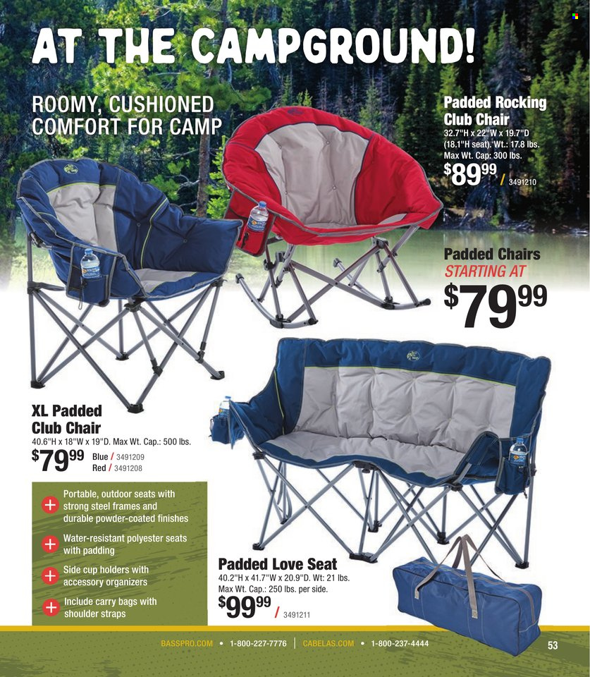 thumbnail - Bass Pro Shops Flyer - Sales products - chair, bag. Page 53.