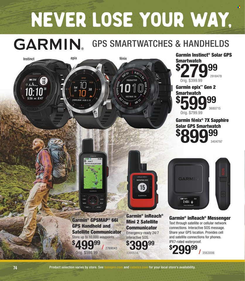 thumbnail - Bass Pro Shops Flyer - Sales products - Garmin. Page 74.