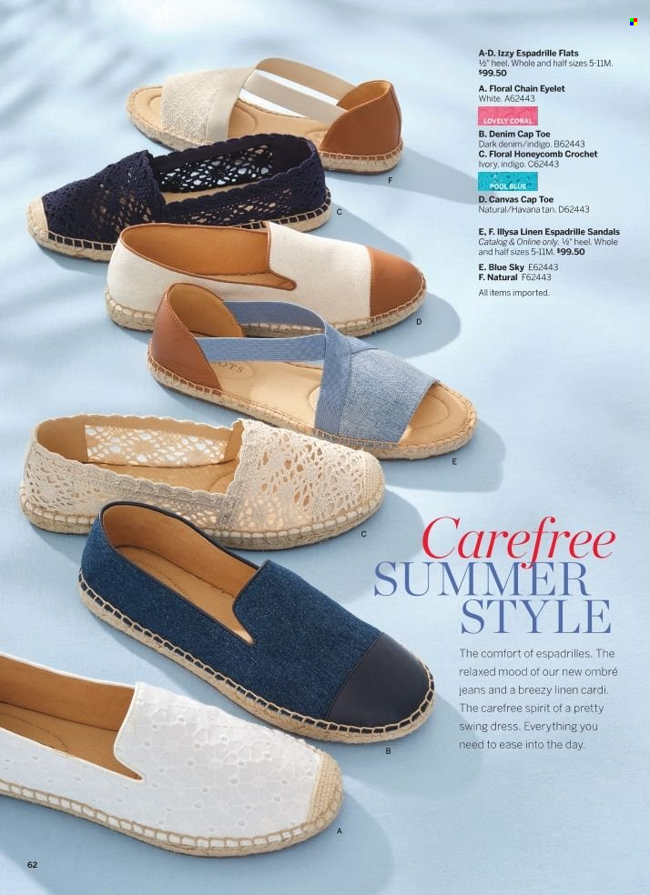 thumbnail - Talbots Flyer - 05/01/2024 - 05/31/2024 - Sales products - sandals, Denim, jeans, dress, cap. Page 62.