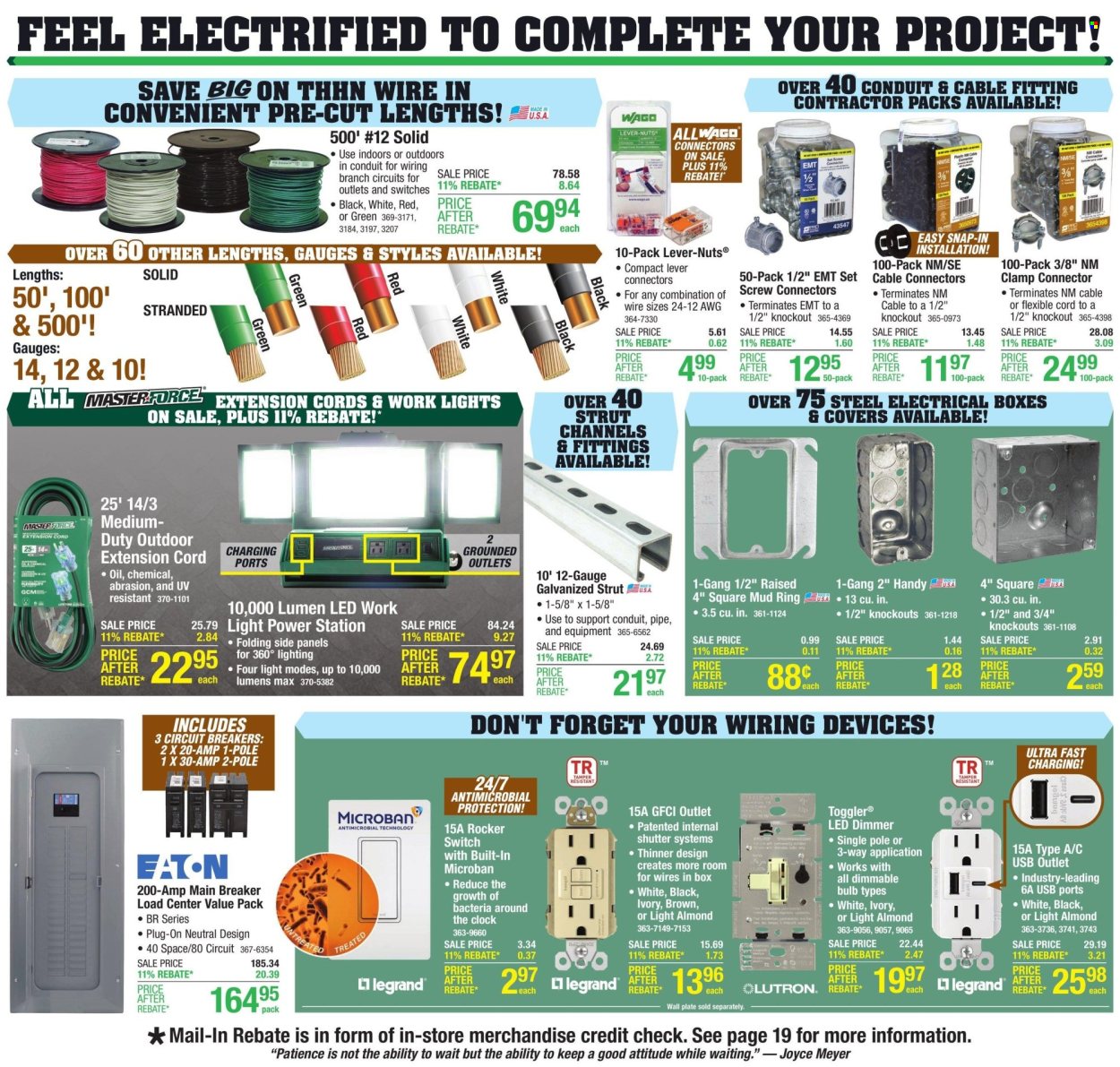 thumbnail - Menards Flyer - 04/25/2024 - 05/05/2024 - Sales products - pipe, oil, switch, clock, plug, plate, bulb, lighting, screw, extension cord, clamp, gauge. Page 7.