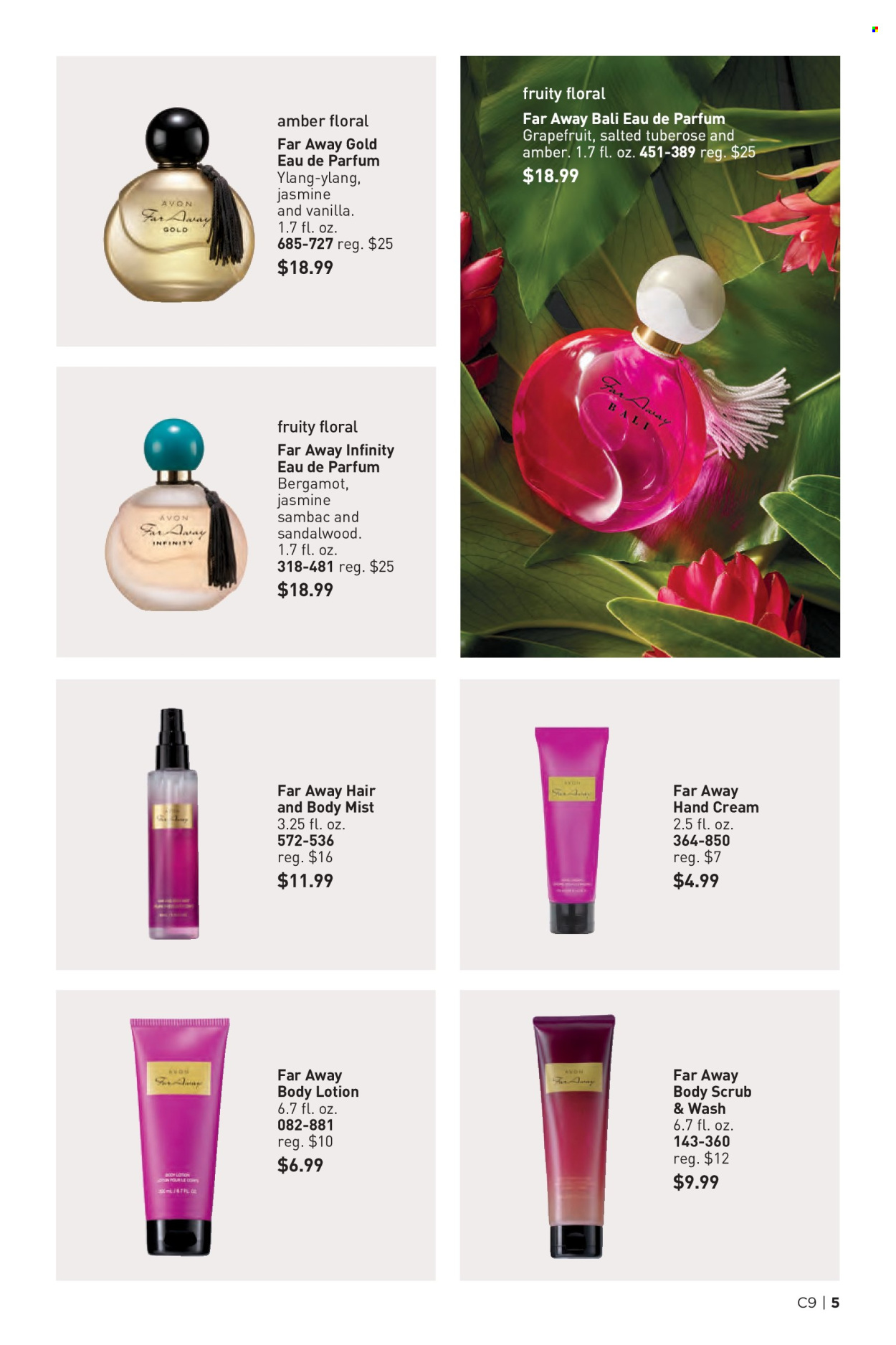thumbnail - Avon Flyer - 04/24/2024 - 05/07/2024 - Sales products - Avon, Infinity, body lotion, body mist, body scrub, hand cream, eau de parfum, far away. Page 5.