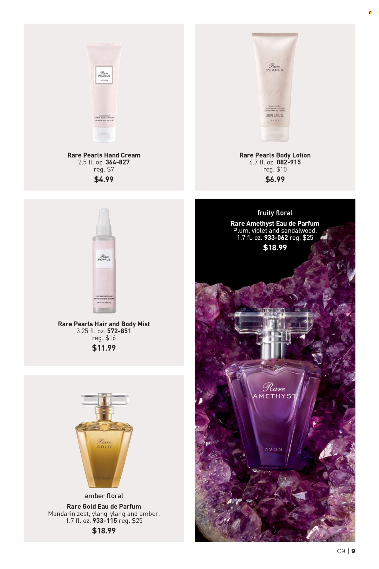 thumbnail - Avon Flyer - 04/24/2024 - 05/07/2024 - Sales products - Avon, body lotion, body mist, hand cream, eau de parfum. Page 9.