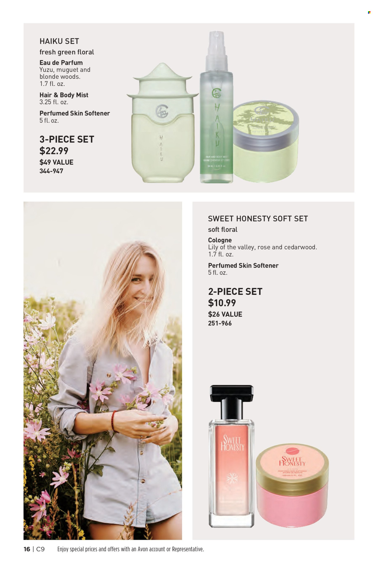 thumbnail - Avon Flyer - 04/24/2024 - 05/07/2024 - Sales products - Avon, skin softener, body mist, eau de parfum, cologne. Page 16.